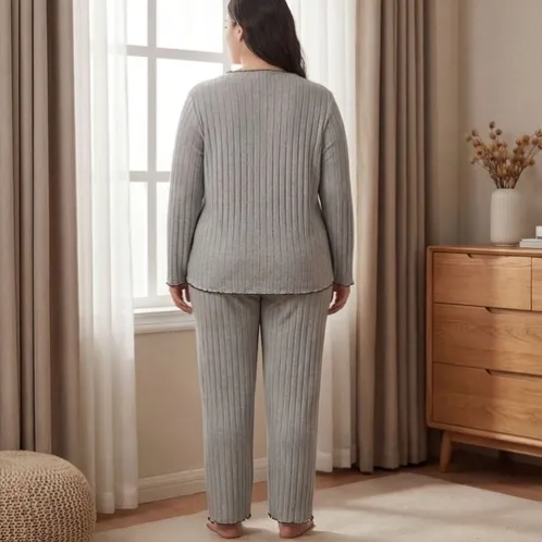 plus size long sleeve long pants pajama set xlkl757 detail view
