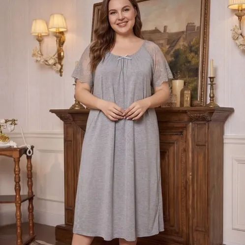 plus size lace trim nightdress xlkl783 front view