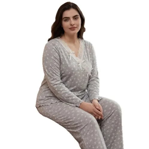 plus size long sleeve printed long pants pajama set xlkl650 detail view