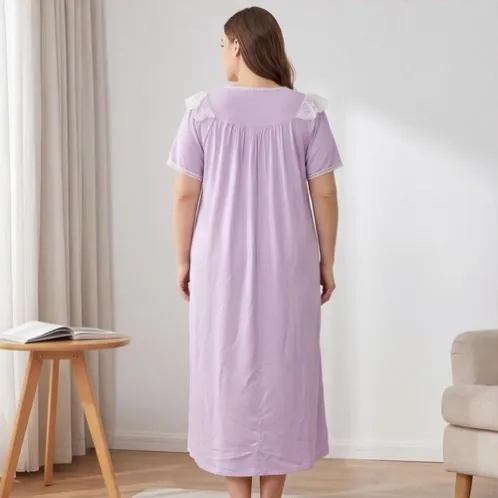 plus size short sleeve printed solid color nightdress xlkl365 color option