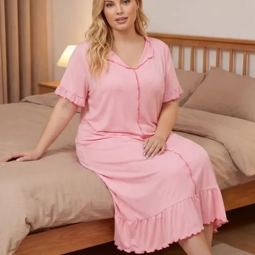 plus size short sleeve nightdress xlkte-014 front view