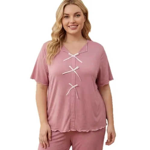 plus size short sleeve printed pajama set xlkl552 detail view
