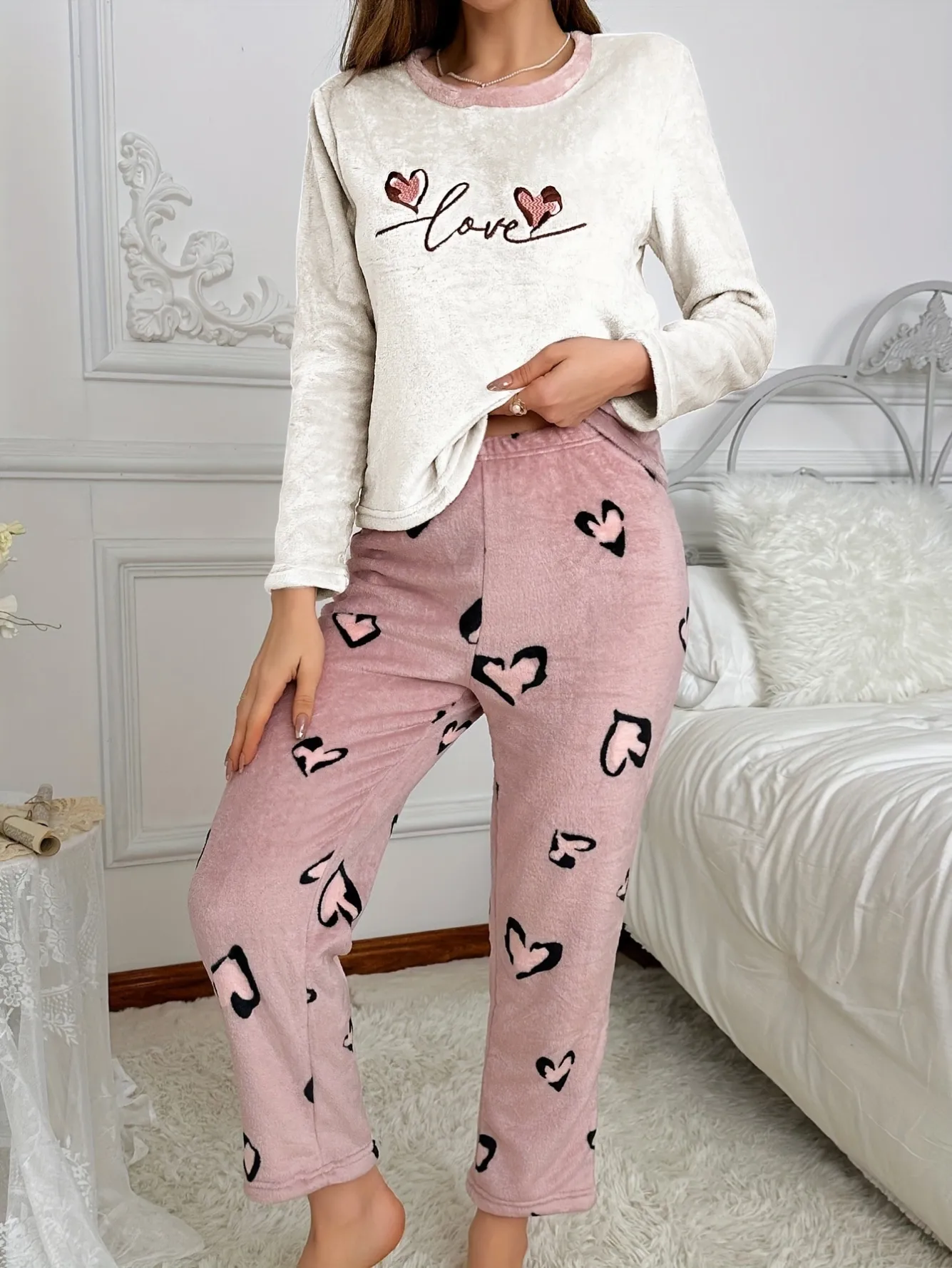 women flannel printed pajama set xlk5112 lifestyle view