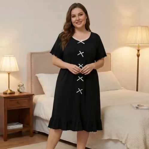 plus size short sleeve solid color nightdress xlkl645 front view