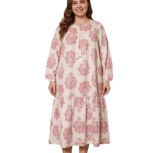 plus size long sleeve printed nightdress xlkl722 front view