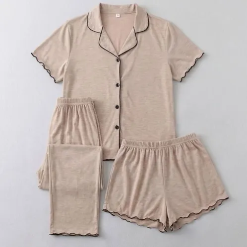 button front long pants shorts pajama set xlkte-169 color option