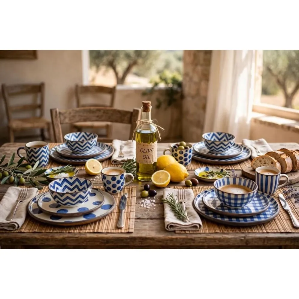 Mediterranean Blue & White Ceramic Tableware Collection