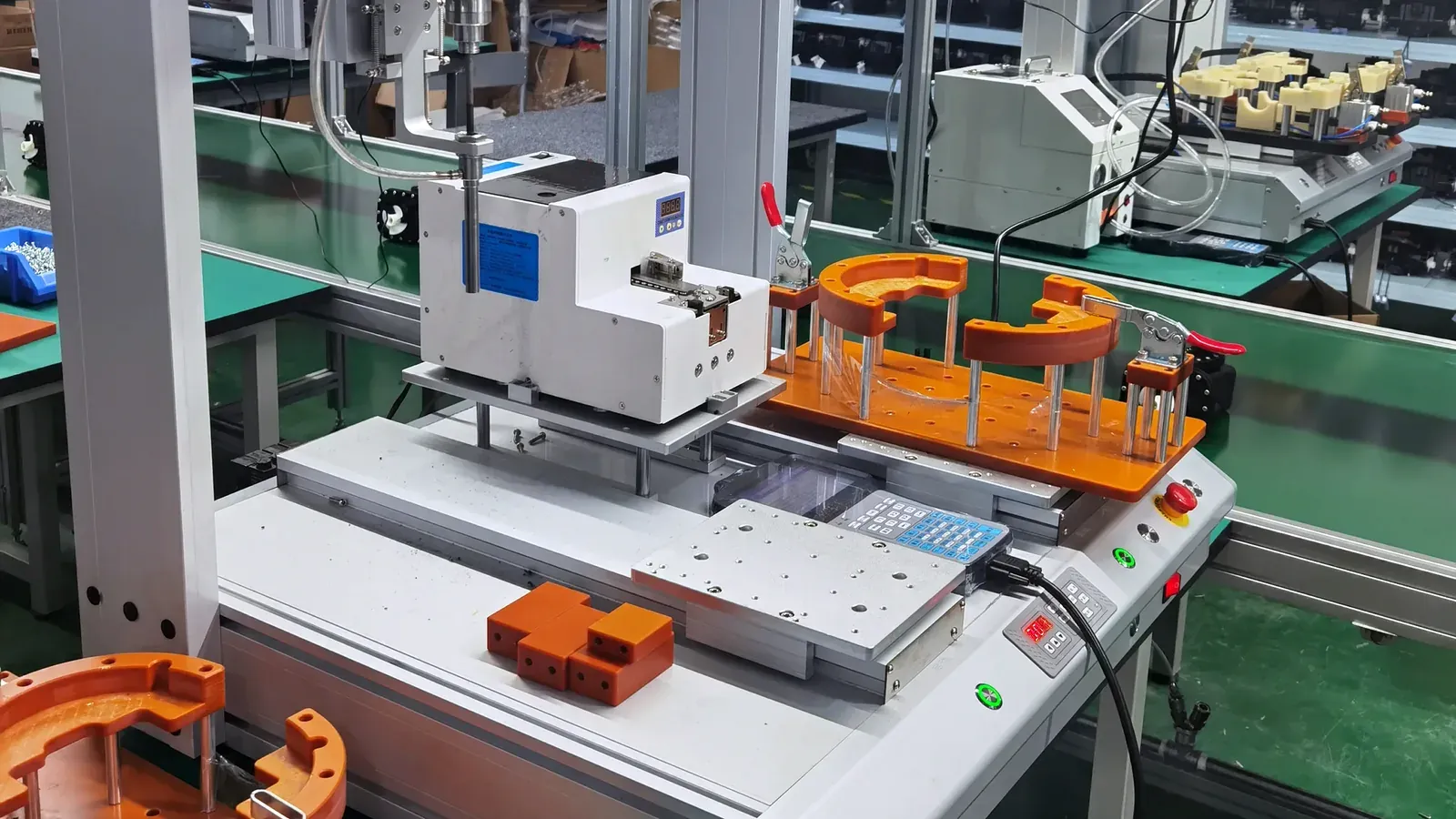 Automated screw-fastening station on a pool robot assembly line in Changzhou