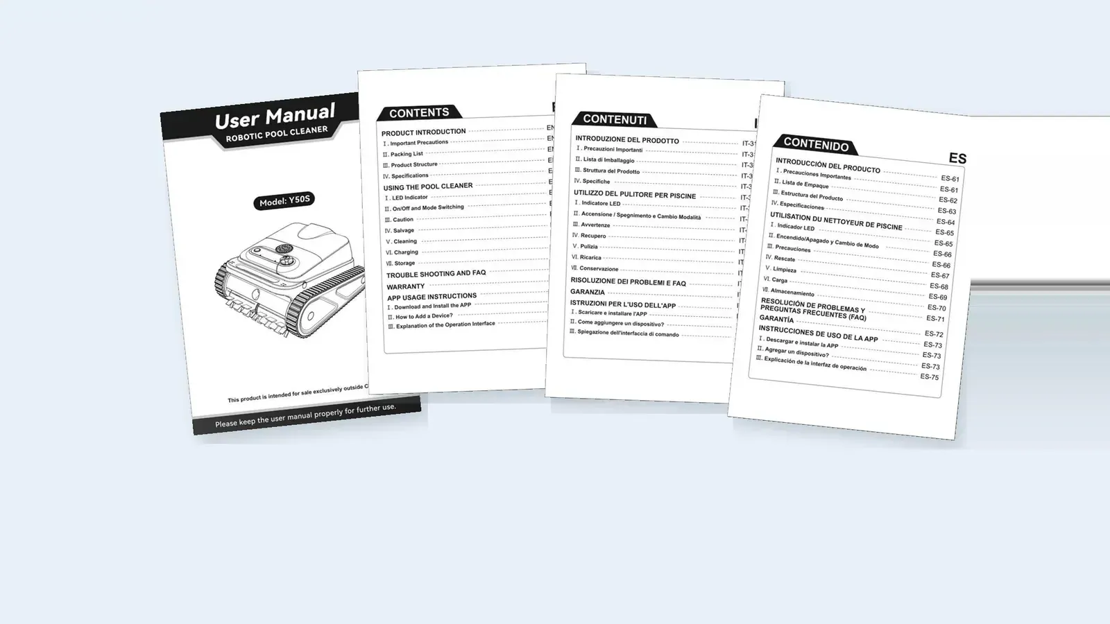 Pool robot user manuals and product documents