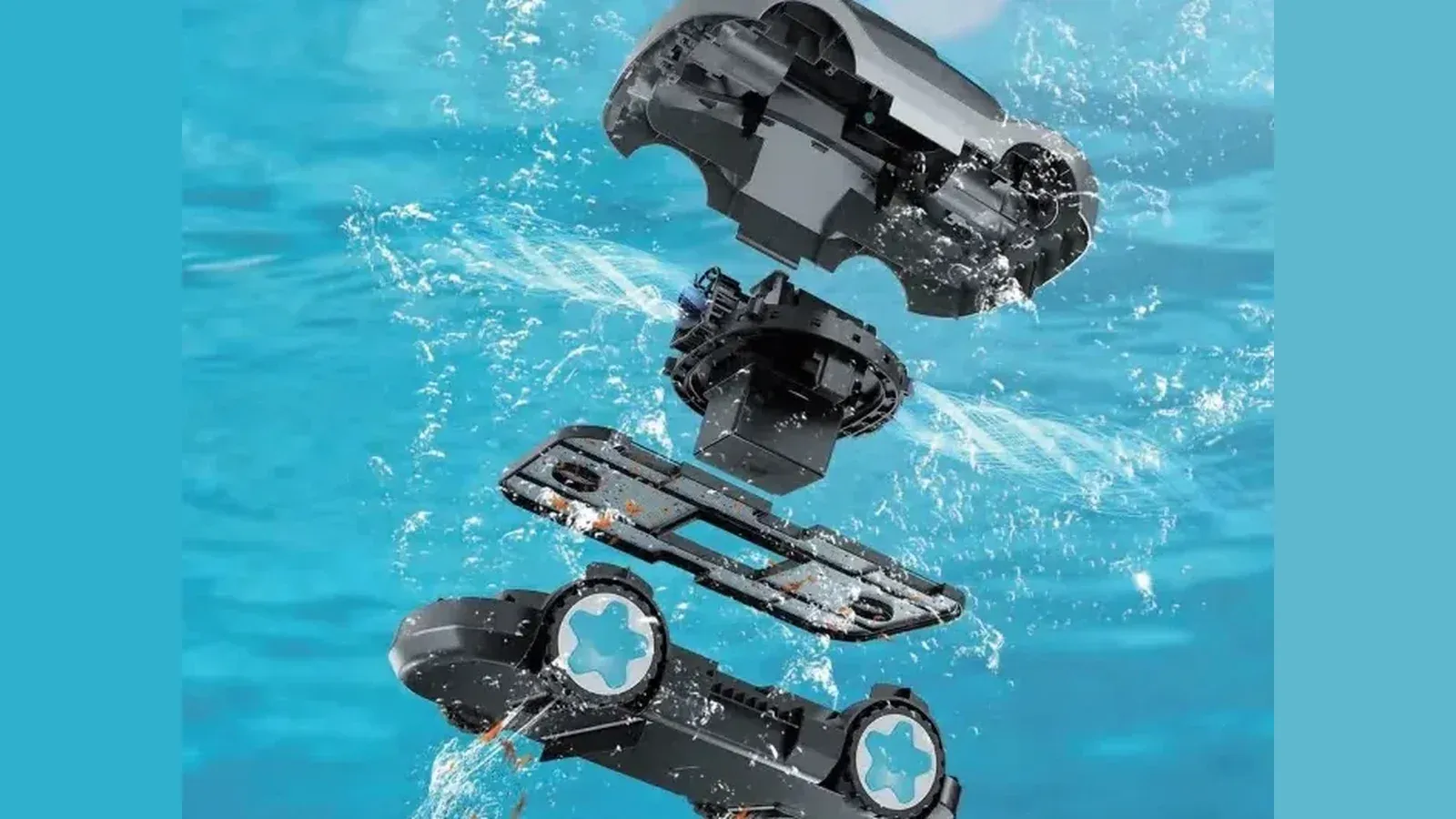 Exploded view of a cordless pool robot, the context for the EU battery regulation 2027