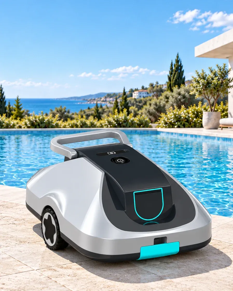 C1 floor-only robotic pool cleaner by the pool