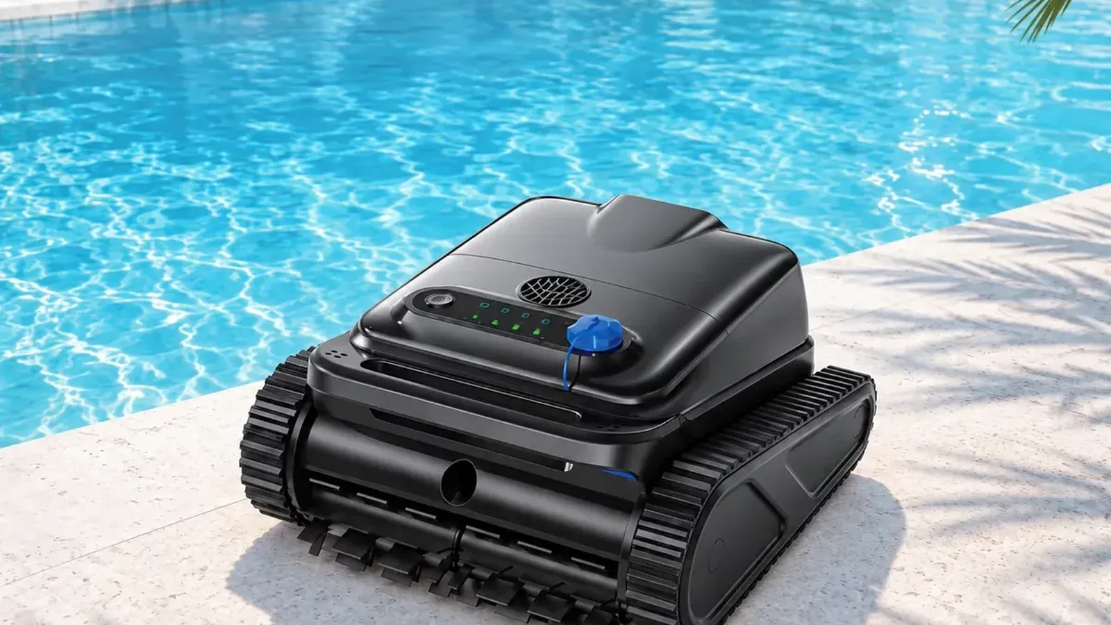 Y50S robotic pool cleaner on a pool deck
