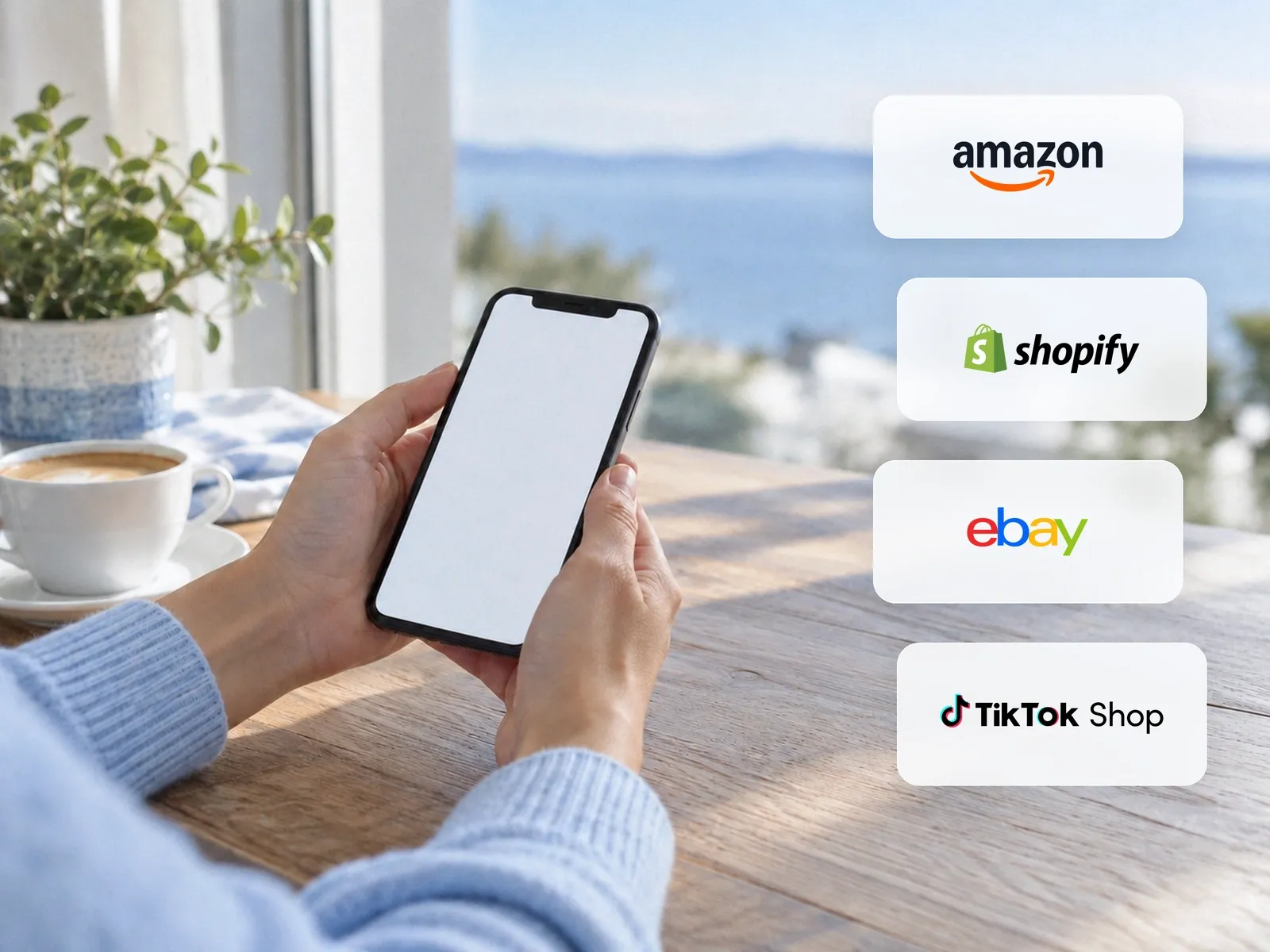 Einkaufen per Smartphone, daneben Online-Marktplätze