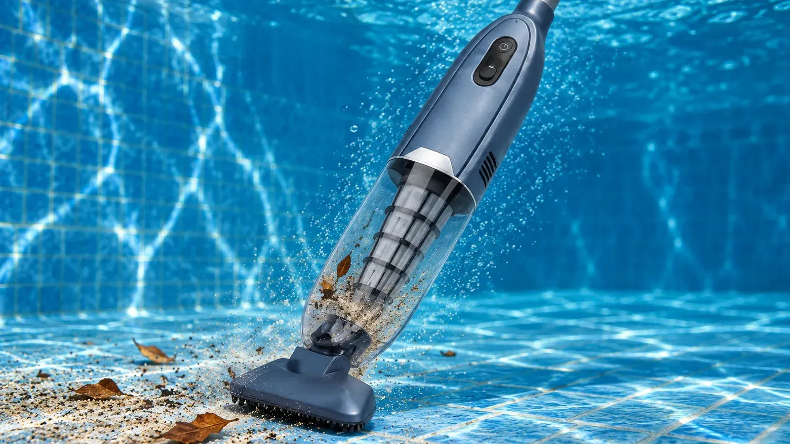 H200 handheld pool vacuum cleaning a pool floor