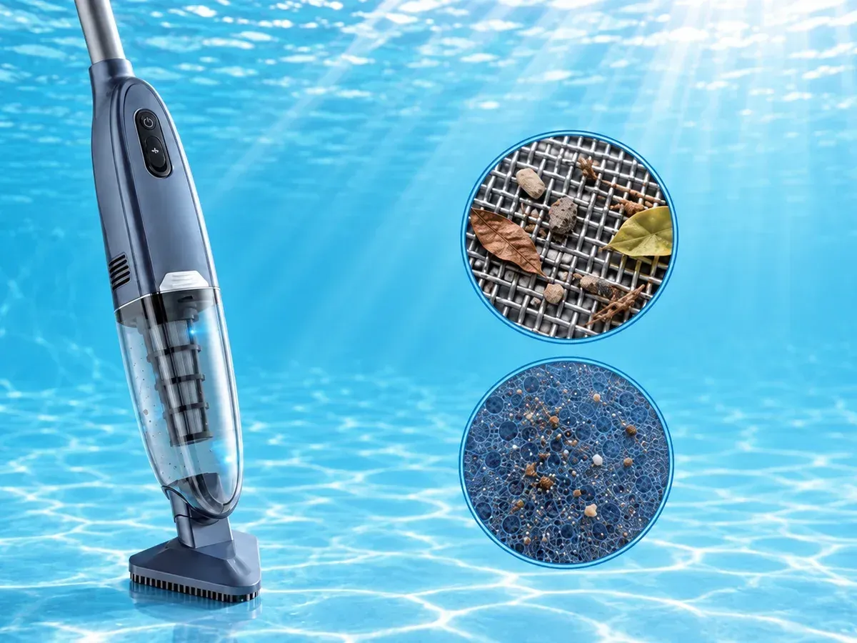 Zwei Filterstufen gegen feine Schmutzpartikel · H200 Hand-Poolsauger