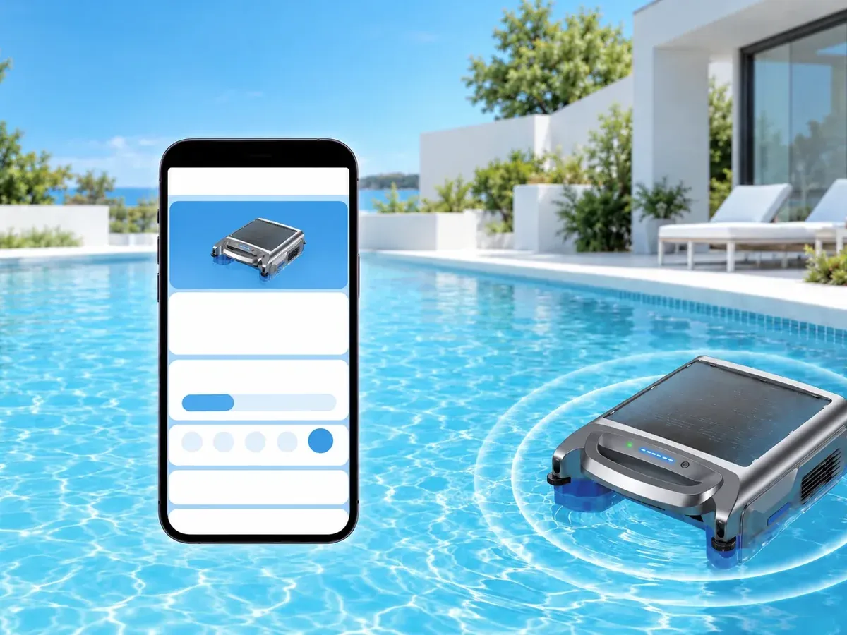 تحكم عبر التطبيق لمتابعة الروبوت وتوجيهه · روبوت S100 لجمع مخلفات سطح المسبح