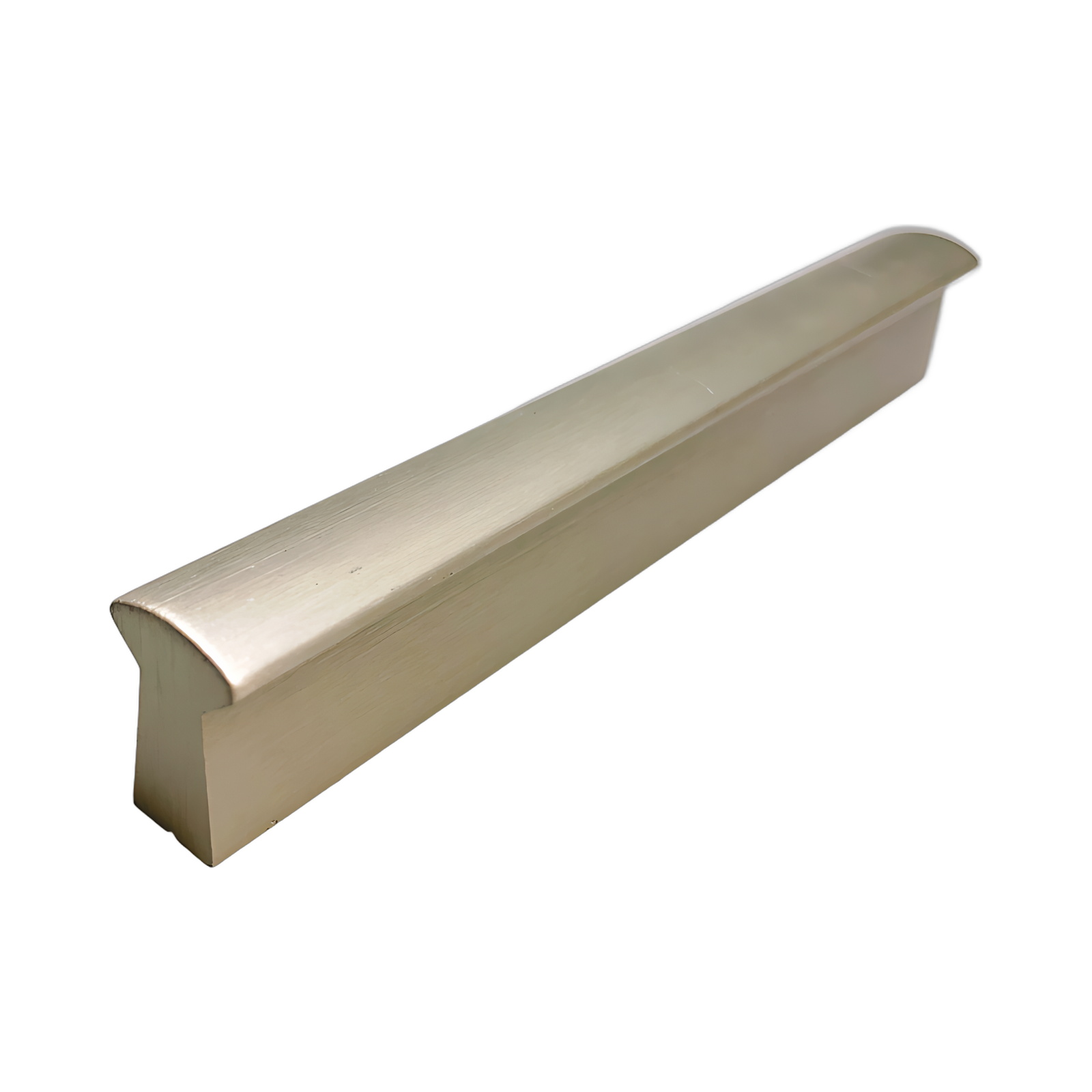 Three-quarter view of the matt silver aluminum profile pull showing the flared lip and concave side scallop