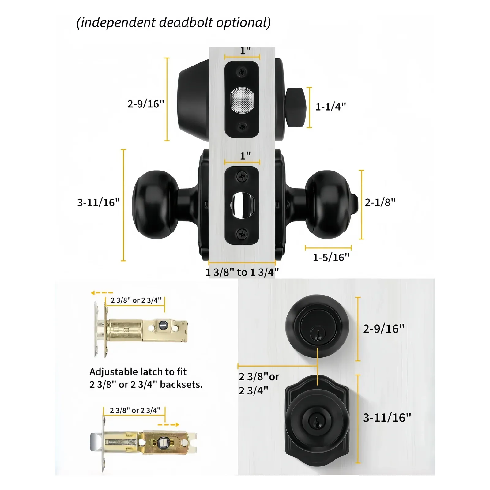 Annotated specification sheet with the deadbolt noted as optional