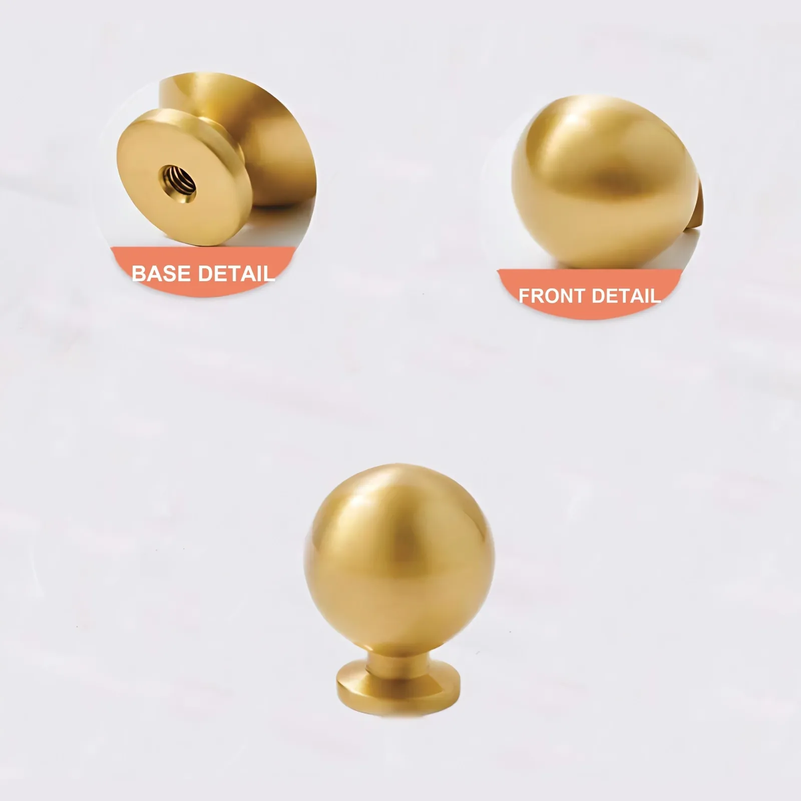 Brass ball-form knob detail sheet showing the base detail and the front detail of the ball form.