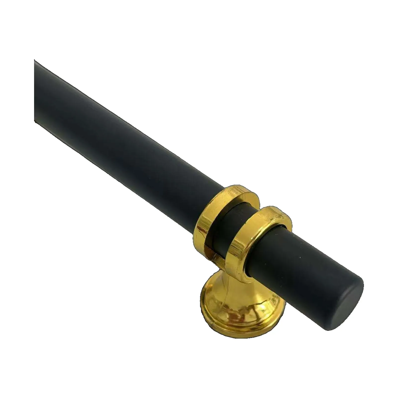 Close view of a two-tone pull showing the paired gold collar rings and gold base disc, on a white background