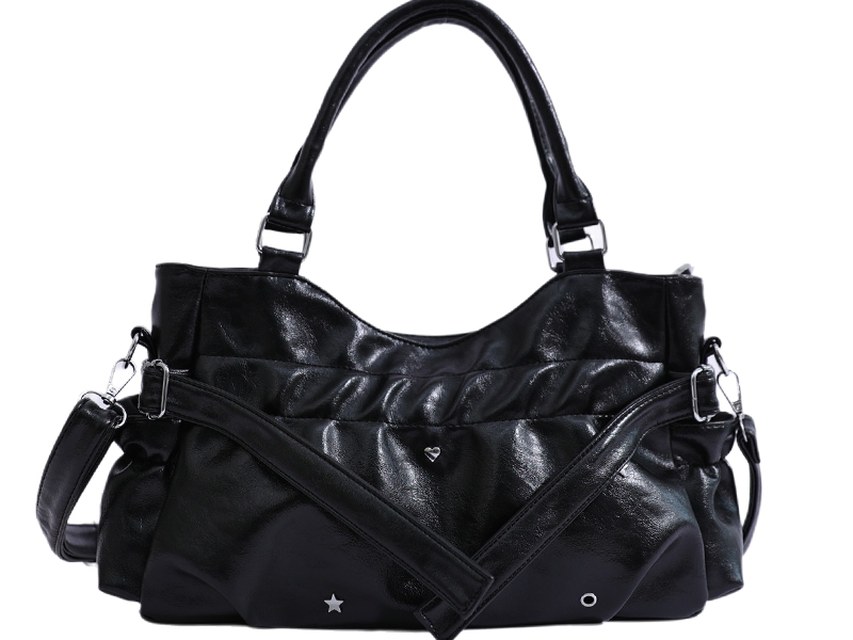 Custom PU Leather Hobo Bag – Ruched Shoulder Bag with Heart Detail (view 2) — custom bag manufacturing by Kaishi Bag Factory