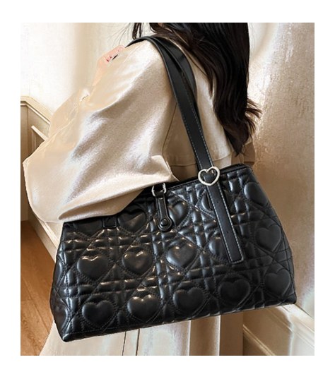 Quilted Heart PU Leather Shoulder Bag – Classic Tote with Heart Pattern & Heart Buckle (view 3) — custom bag manufacturing by Kaishi Bag Factory