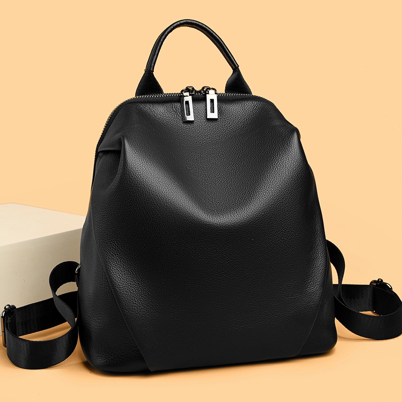Custom Leather Backpack – Zip-Top Daypack with Twin Buckles — custom leather bag manufacturing by Kaishi Bag Factory