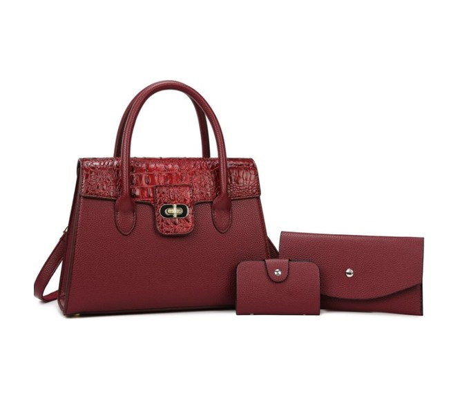 Crocodile PU Leather 3-Piece Set – Structured Tote Bag with Wallet & Card Holder (view 3) — custom bag manufacturing by Kaishi Bag Factory