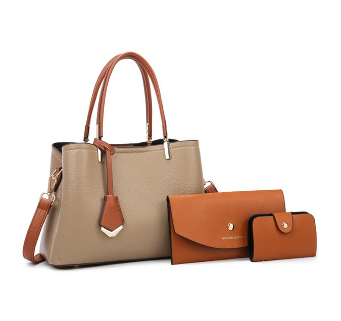 PU Leather 3-Piece Set – Structured Tote Bag with Wallet & Card Holder — custom bag manufacturing by Kaishi Bag Factory