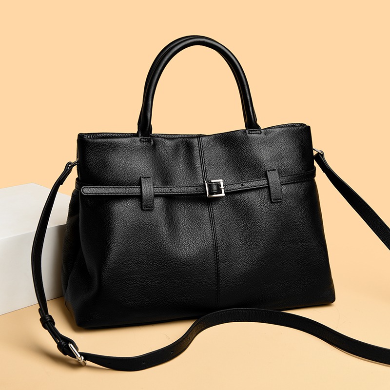 Custom Leather Tote Bag – Structured Handbag with Belt Detail — custom leather bag manufacturing by Kaishi Bag Factory