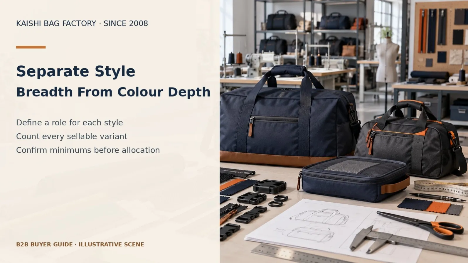 Illustrative unbranded handbag assortment for reviewing style breadth and colour depth.