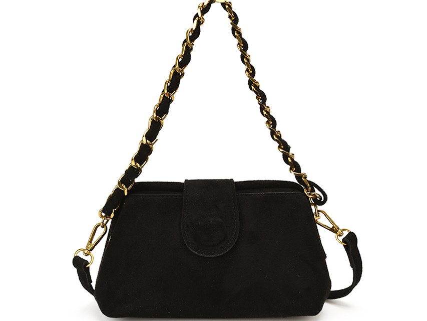 Custom Suede-Look Shoulder Bag – Chain Strap Bag with Knotted Flap (view 4) — custom bag manufacturing by Kaishi Bag Factory