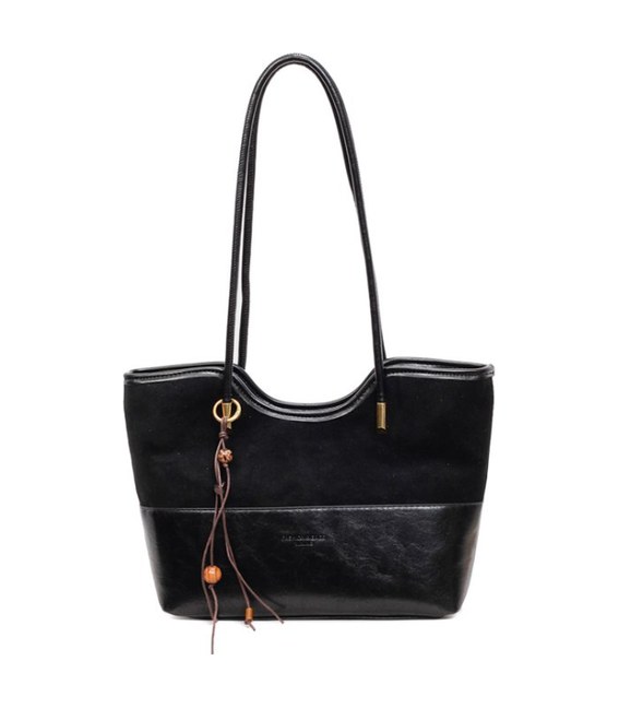Leopard Suede PU Leather Tote Bag – Large Capacity Shoulder Tote with Tassel Charm (view 2) — custom bag manufacturing by Kaishi Bag Factory