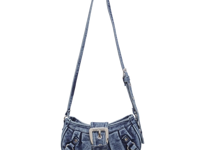 Custom Denim Crossbody Bag – Small Shoulder Bag with Metal Plate (view 2) — custom bag manufacturing by Kaishi Bag Factory