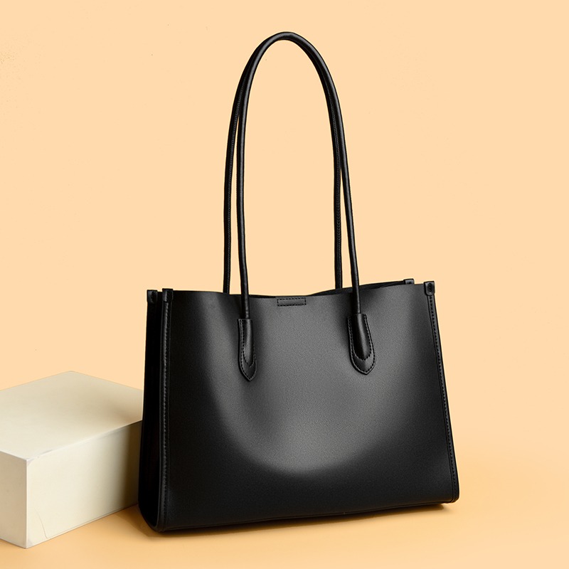 Custom Long-Handle Leather Tote Bag – Minimalist Shoulder Tote — custom leather bag manufacturing by Kaishi Bag Factory