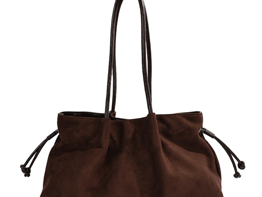 Custom Suede-Look Tote Bag – Drawstring Shoulder Tote (view 2) — custom bag manufacturing by Kaishi Bag Factory
