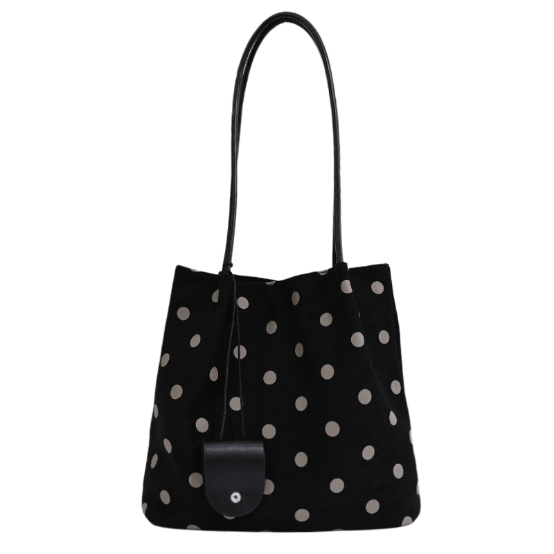 Custom Polka Dot Suede-Look Tote Bag – Slouchy Shoulder Tote (view 4) — custom bag manufacturing by Kaishi Bag Factory