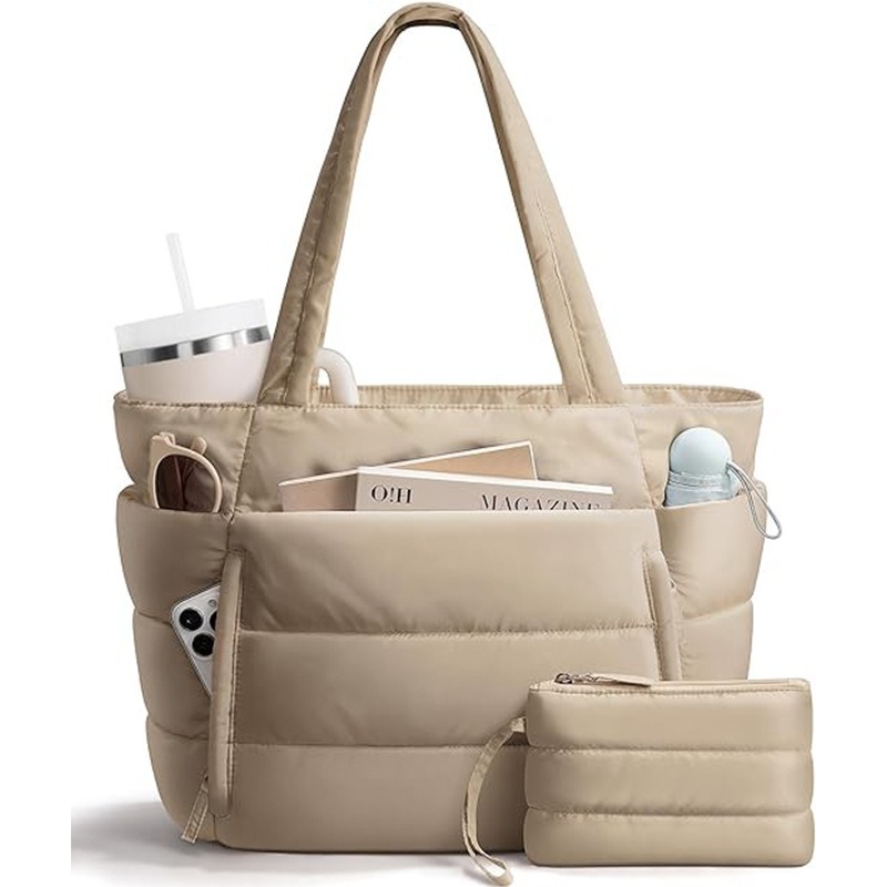 Custom Horizontal Quilted Tote – Water-Resistant Commuter Bag (view 2) — custom tote bag manufacturing by Kaishi Bag Factory