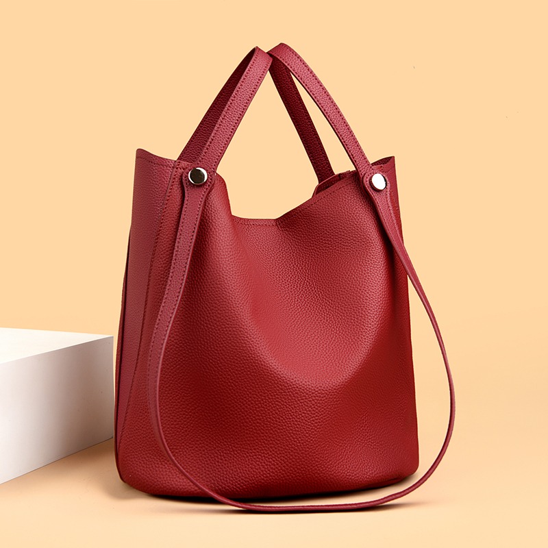 Custom Leather Bucket Tote Bag – Slouchy Shoulder Tote with Suede Lining (view 3) — custom leather bag manufacturing by Kaishi Bag Factory