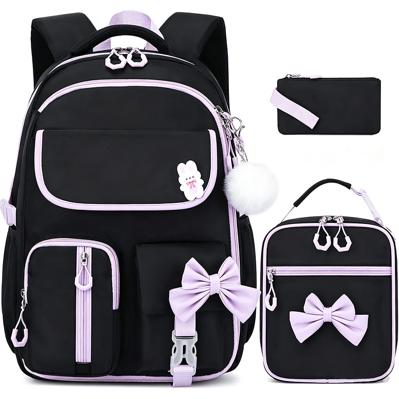 Custom School Backpack 3-Piece Set – Bow Detail with Lunch Bag and Pencil Case — custom school backpack manufacturing by Kaishi Bag Factory