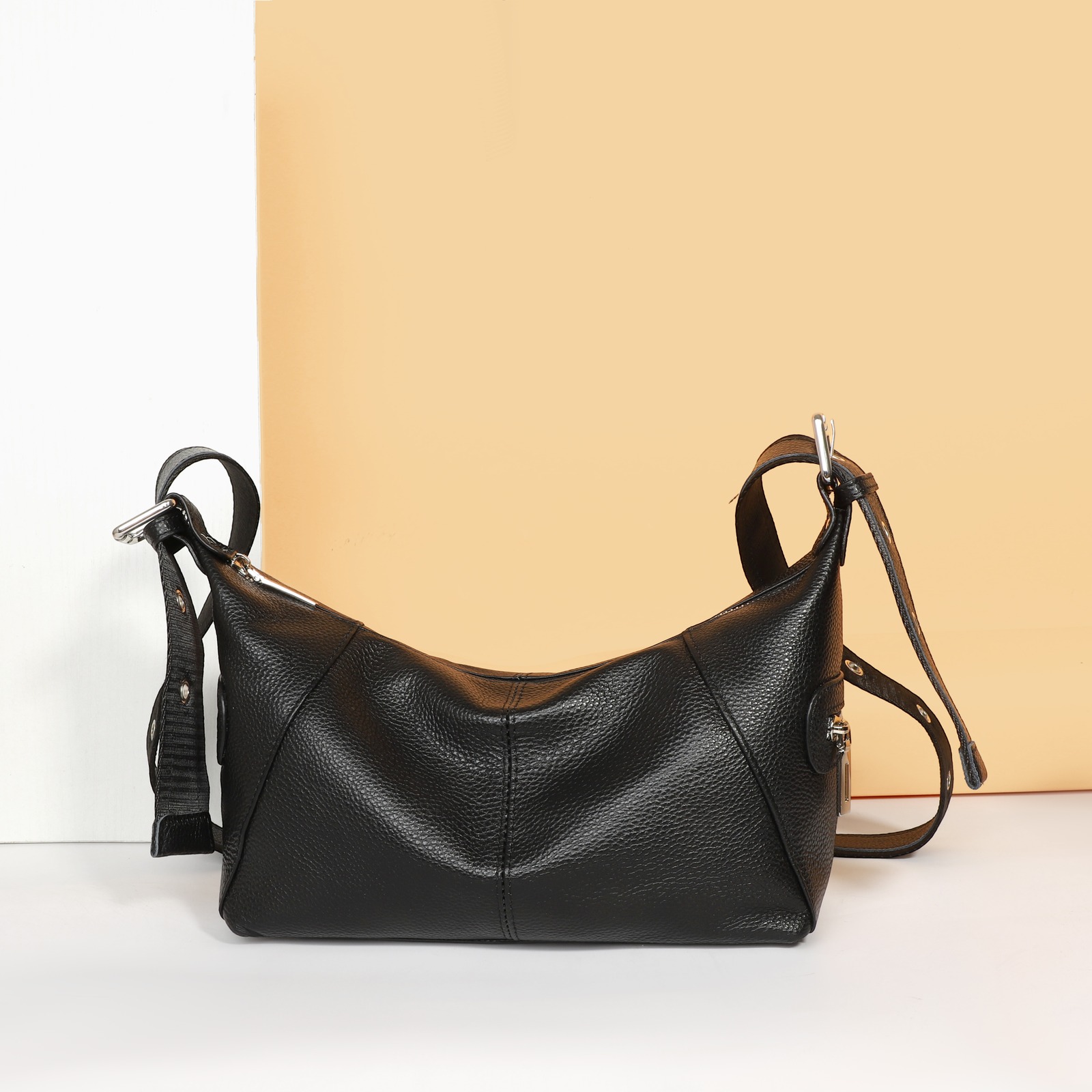 Custom Leather Hobo Bag – Drawstring Shoulder Bag with Knot Detail (view 2) — custom leather bag manufacturing by Kaishi Bag Factory