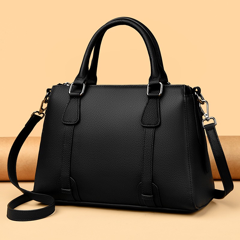 Custom Leather Satchel Bag – Structured Handbag with Twin Handles (view 2) — custom leather bag manufacturing by Kaishi Bag Factory