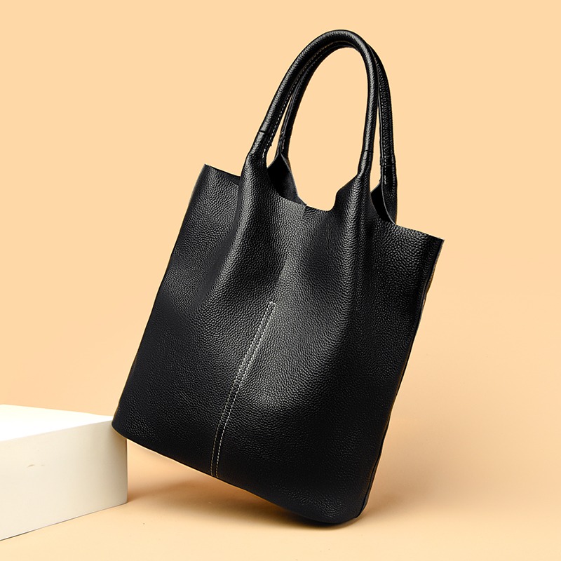 Custom Genuine Leather Tote Bag – Minimalist Shoulder Tote for Daily Carry (view 2) — custom leather bag manufacturing by Kaishi Bag Factory
