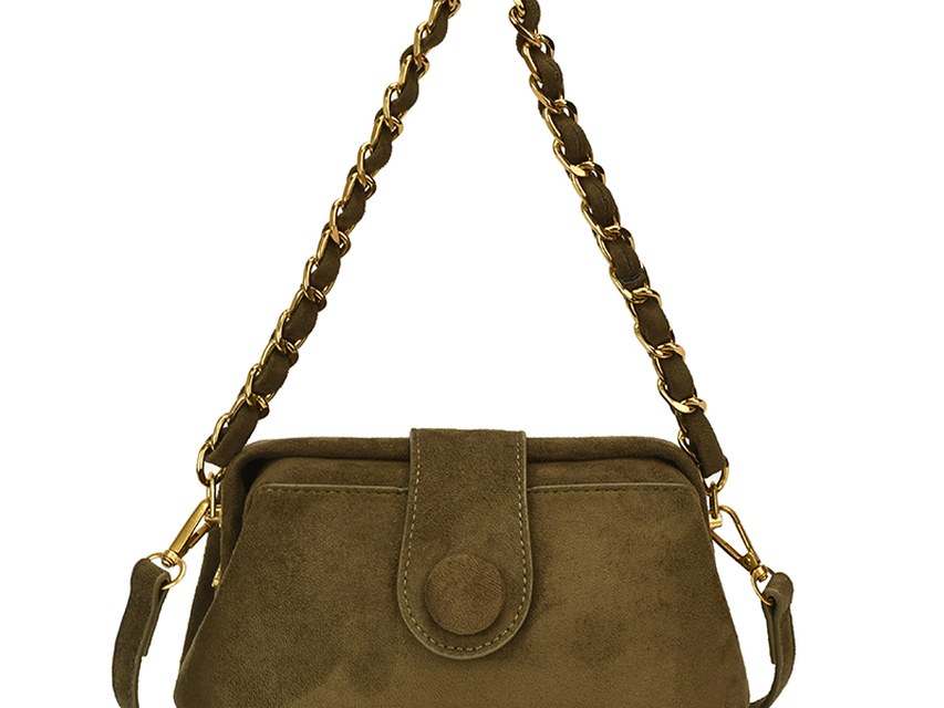 Custom Suede-Look Shoulder Bag – Chain Strap Bag with Knotted Flap (view 2) — custom bag manufacturing by Kaishi Bag Factory