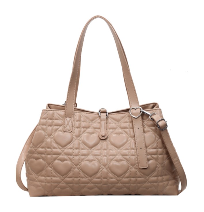 Quilted Heart PU Leather Shoulder Bag – Classic Tote with Heart Pattern & Heart Buckle — custom bag manufacturing by Kaishi Bag Factory