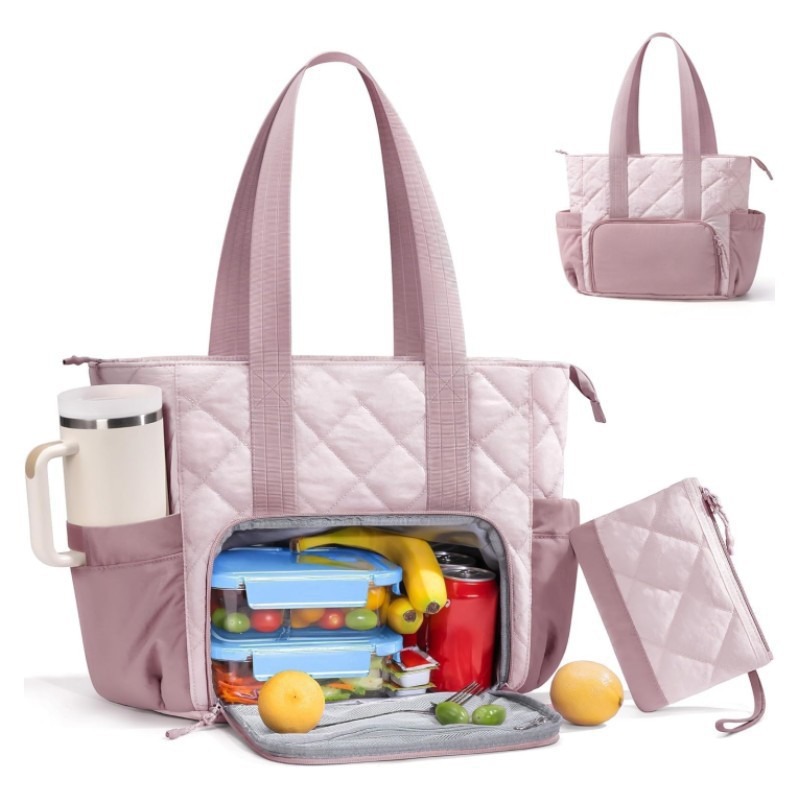 Custom Insulated Lunch Tote – Quilted Work Bag with Cooler Compartment (view 3) — custom tote bag manufacturing by Kaishi Bag Factory