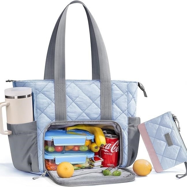 Custom Insulated Lunch Tote – Quilted Work Bag with Cooler Compartment (view 5) — custom tote bag manufacturing by Kaishi Bag Factory