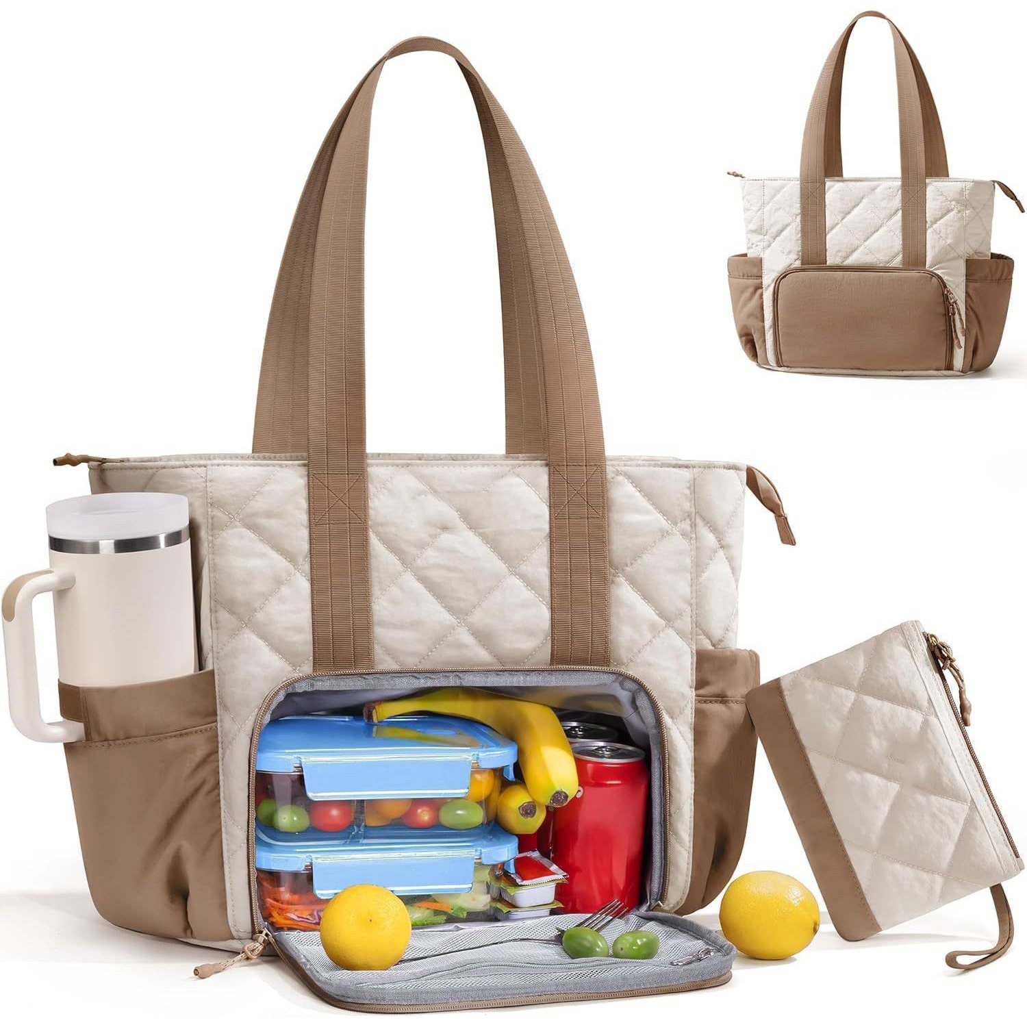 Custom Insulated Lunch Tote – Quilted Work Bag with Cooler Compartment — custom tote bag manufacturing by Kaishi Bag Factory