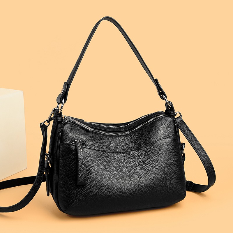 Custom Zip Leather Hobo Bag – Soft Shoulder Bag with Front Zip Pocket (view 2) — custom leather bag manufacturing by Kaishi Bag Factory