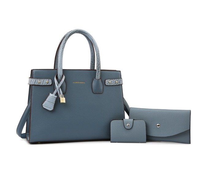 PU Leather 3-Piece Set – Structured Tote Bag with Wallet, Card Holder & Snake Charm — custom bag manufacturing by Kaishi Bag Factory